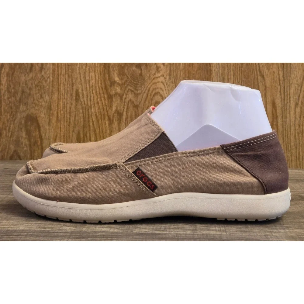 Crocs Santa Cruz Slip‎ On Loafer Shoes Juniors Size 5 Tan Brown